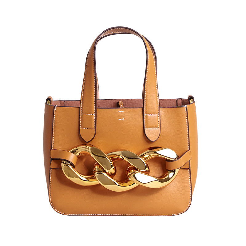 Small Mini Real Leather Oversized Chain Link Tote Bag Crossbody Shoulder Purse