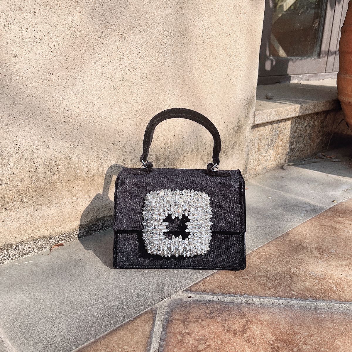 Flower Velvet Diamond Small Square Dinner Full Diamond Portable Messenger Bag