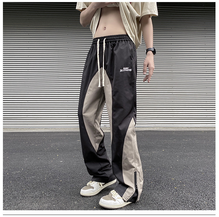 Stitching Embroidery Casual Mopping Trend Men Straight-leg Pants
