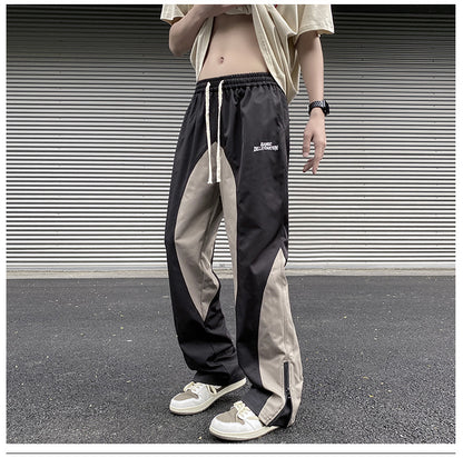 Stitching Embroidery Casual Mopping Trend Men Straight-leg Pants