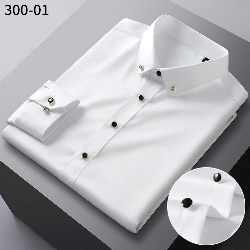 British Style Silk Rhinestone Solid Color Business Slim Shirt