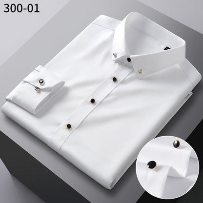 British Style Silk Rhinestone Solid Color Business Slim Shirt