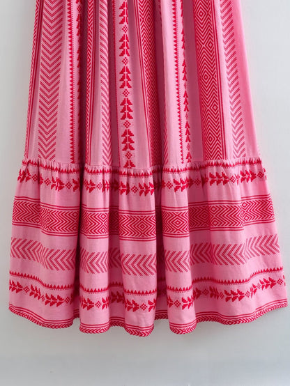 Summer Women's Crochet U Collar Spaghetti Straps Knitted Long Dress