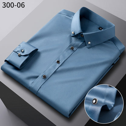 British Style Silk Rhinestone Solid Color Business Slim Shirt