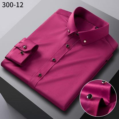 British Style Silk Rhinestone Solid Color Business Slim Shirt