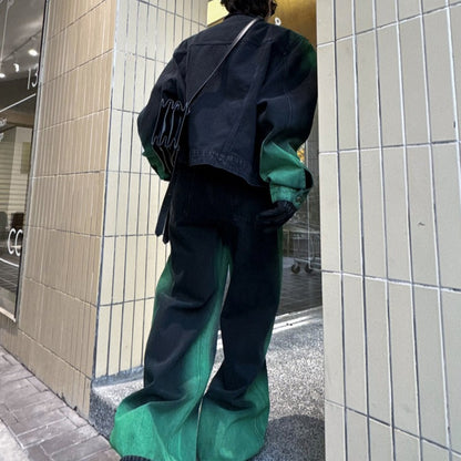 Black And Green Gradient Denim Jacket Trousers Suit