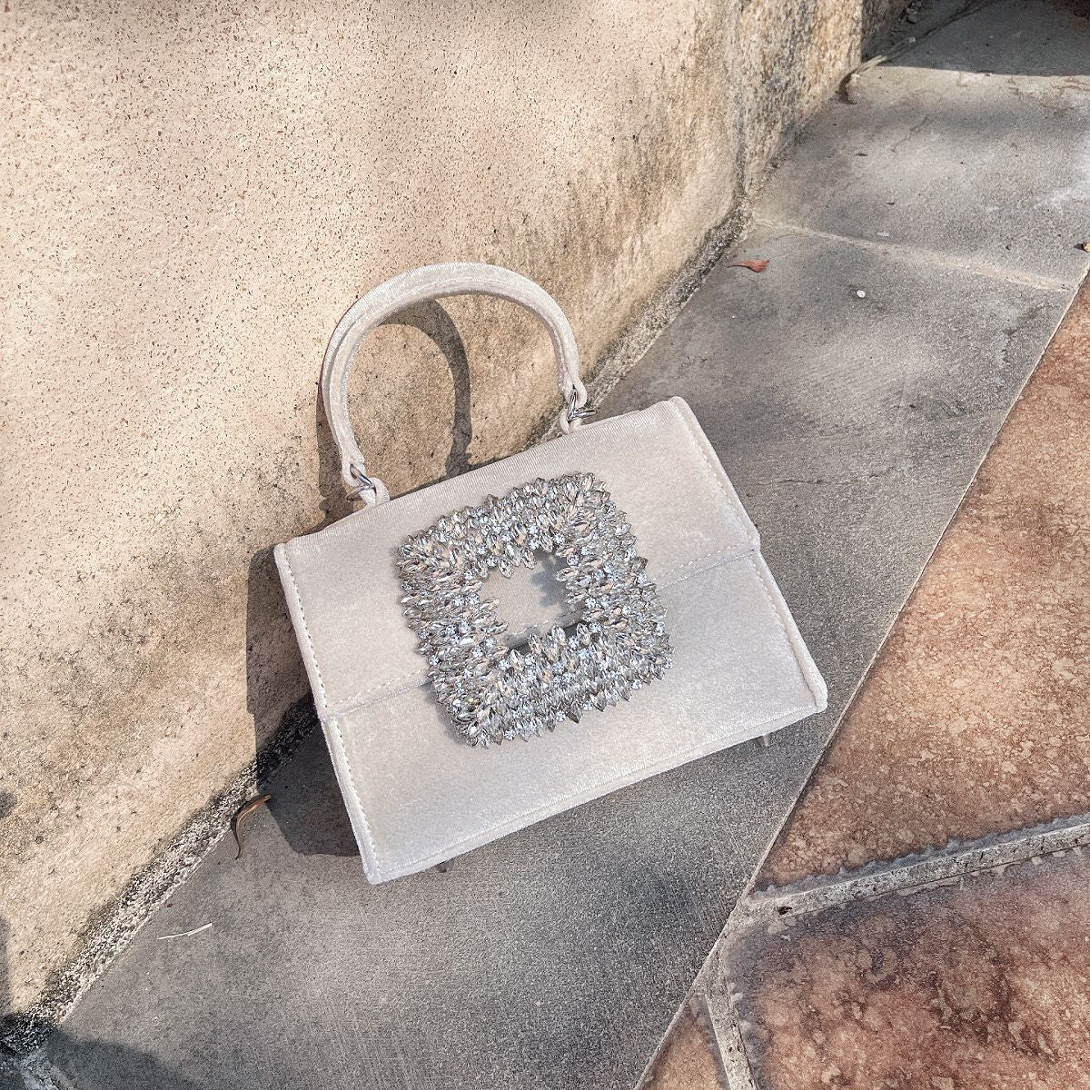 Flower Velvet Diamond Small Square Dinner Full Diamond Portable Messenger Bag