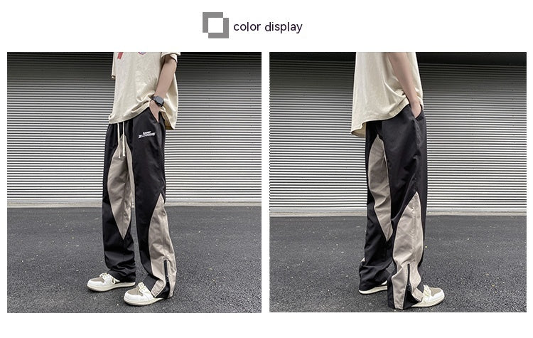 Stitching Embroidery Casual Mopping Trend Men Straight-leg Pants