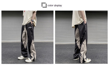 Stitching Embroidery Casual Mopping Trend Men Straight-leg Pants