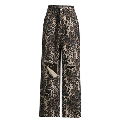 American Vintage Leopard Print Printed High Waist Slimming Straight Pants
