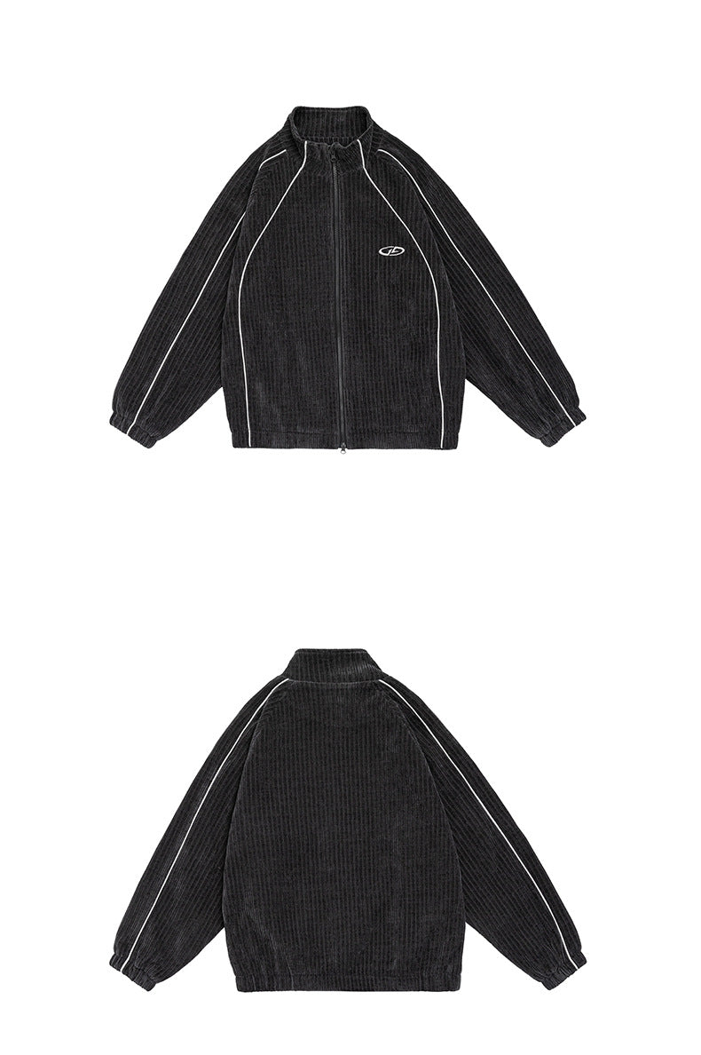 Retro Autumn Japanese Color Matching Chenille Stand-up Collar Cardigan Coat