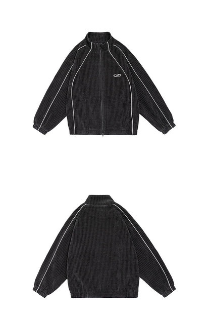 Retro Autumn Japanese Color Matching Chenille Stand-up Collar Cardigan Coat