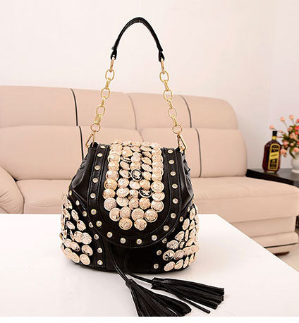 Fashion Button Bag Retro Tassel Bucket Bag Multi Purpose Backpack