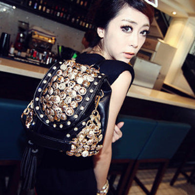 Fashion Button Bag Retro Tassel Bucket Bag Multi Purpose Backpack