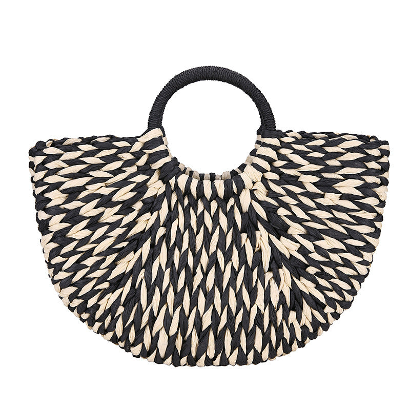 New Summer Semicircle Temperament Straw Woven Handbag Seaside Vacation Beach Bag