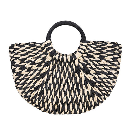 New Summer Semicircle Temperament Straw Woven Handbag Seaside Vacation Beach Bag