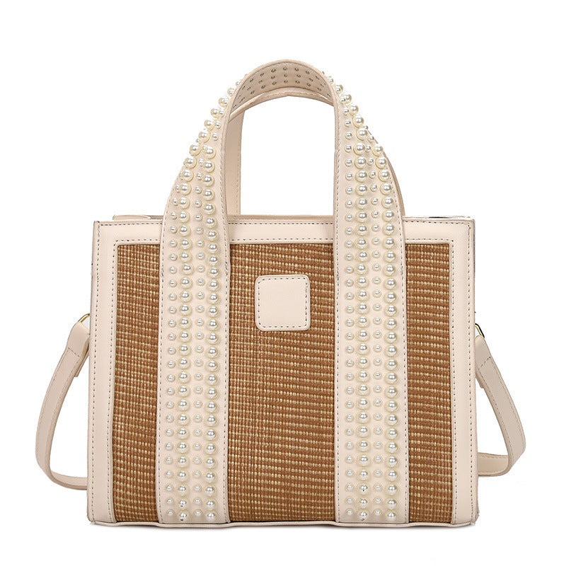 Trendy Fashion Hand-Woven Pearl Hand-Held Small Square Bag Shoulder Messenger Bag