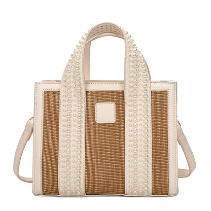 Trendy Fashion Hand-Woven Pearl Hand-Held Small Square Bag Shoulder Messenger Bag