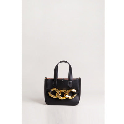 Small Mini Real Leather Oversized Chain Link Tote Bag Crossbody Shoulder Purse