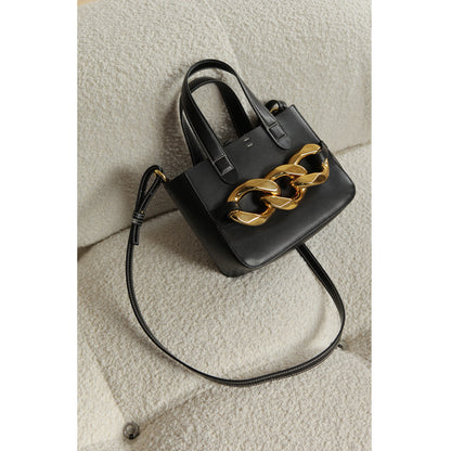 Small Mini Real Leather Oversized Chain Link Tote Bag Crossbody Shoulder Purse