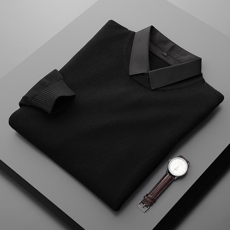 Fake Two-Piece Shirt Collar Knitted Sweater For Men