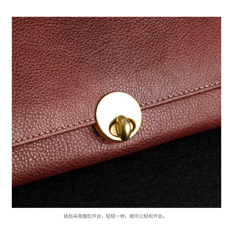 Women's Long Thin Top Layer Cowhide Lock Two-layer Wallet