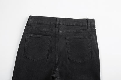 Niche Washed Distressed Stitching Contrast Color Brush Wax Slightly Flared Jeans