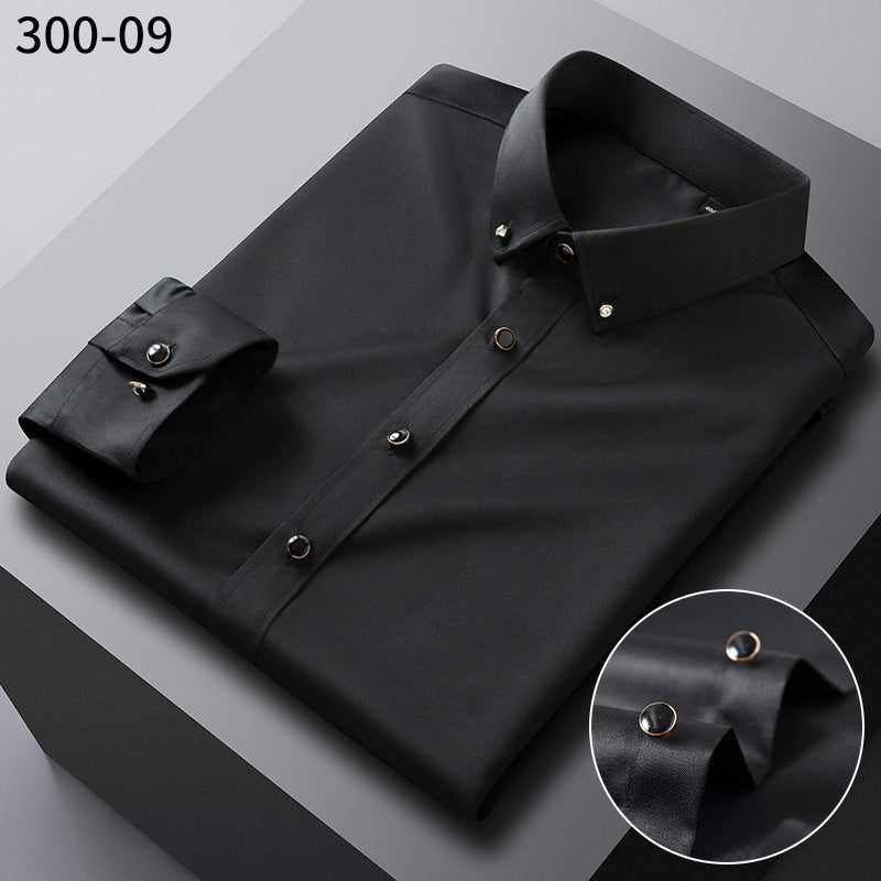 British Style Silk Rhinestone Solid Color Business Slim Shirt