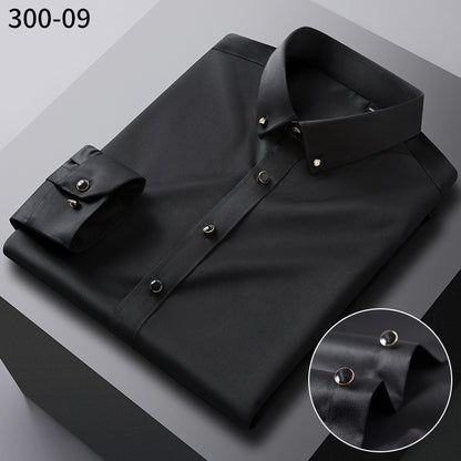 British Style Silk Rhinestone Solid Color Business Slim Shirt