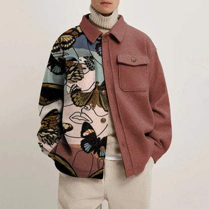 Men's Casual Fashion Vintage Printing Splicing Coat