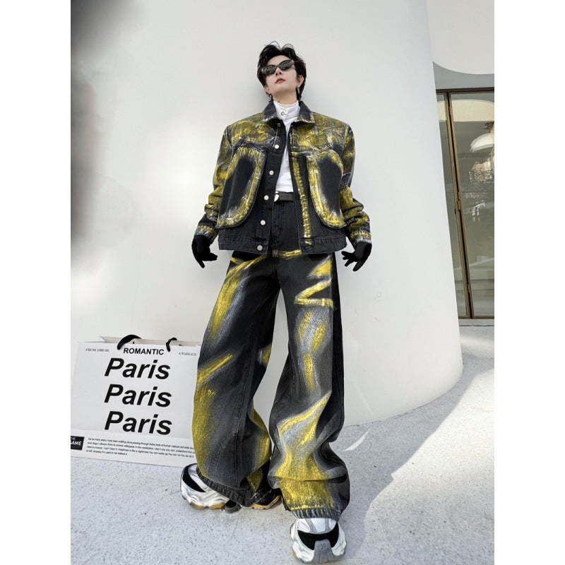 Jacket Denim Trousers Men's Loose Outfit