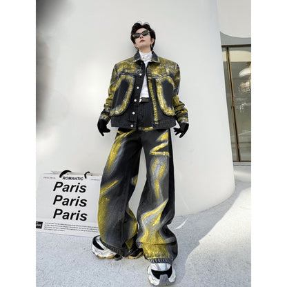 Jacket Denim Trousers Men's Loose Outfit