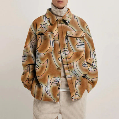 Men's Casual Fashion Vintage Printing Splicing Coat