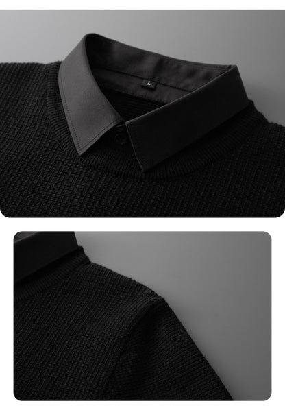 Fake Two-Piece Shirt Collar Knitted Sweater For Men