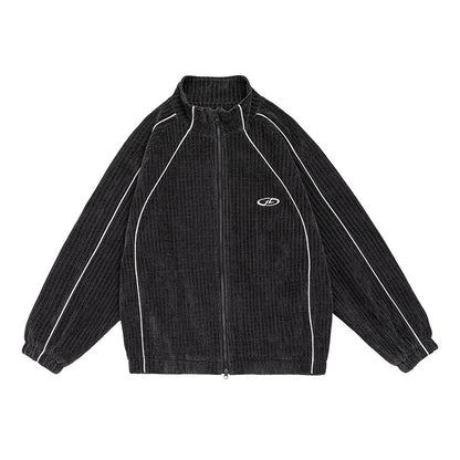 Retro Autumn Japanese Color Matching Chenille Stand-up Collar Cardigan Coat