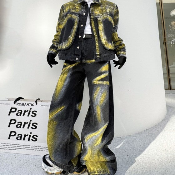 Jacket Denim Trousers Men's Loose Outfit