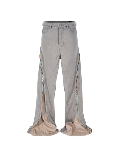 Men's Spiral Track Big Zipper Profile Banana Jeans