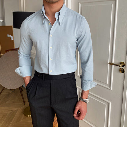 Men's Business Large Pointed Collar Slim-fit Long-sleeved Shirt