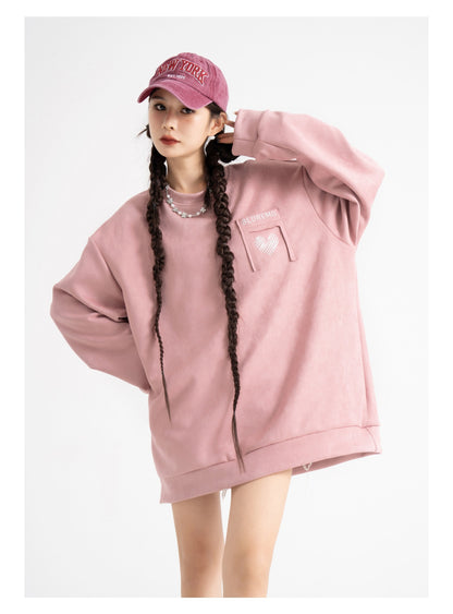 Street Patch Letter Three-dimensional Embroidered Deerskin Velvet Sweater