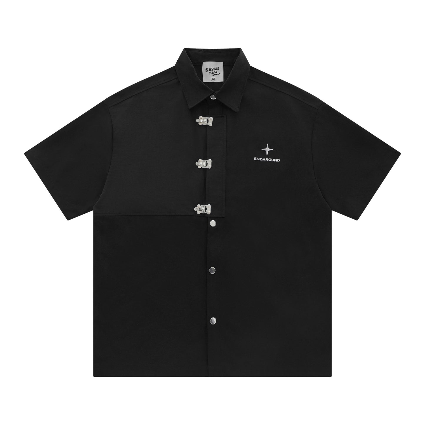 Short-sleeved Aircraft Buckle Shirt Men's And Women's Niche High Street Stitching Profile Shirt