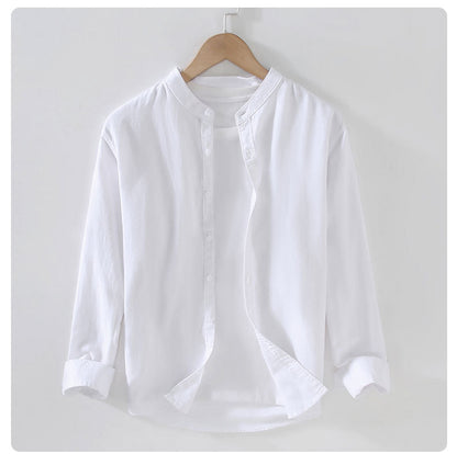 Spring And Summer Men's Linen White Long-sleeved Shirt