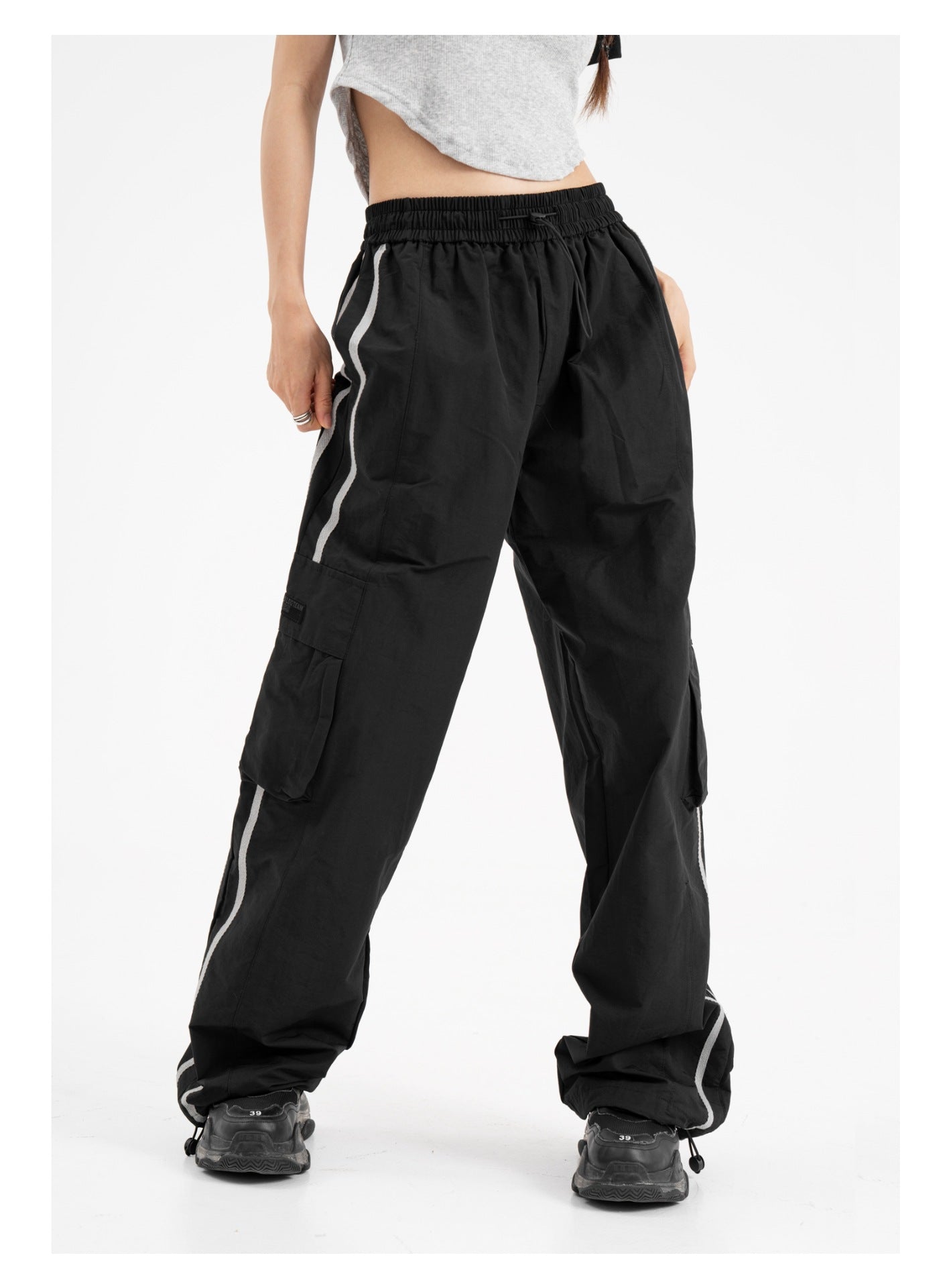 American Retro Piano Bag Stitching Casual Straight Trousers
