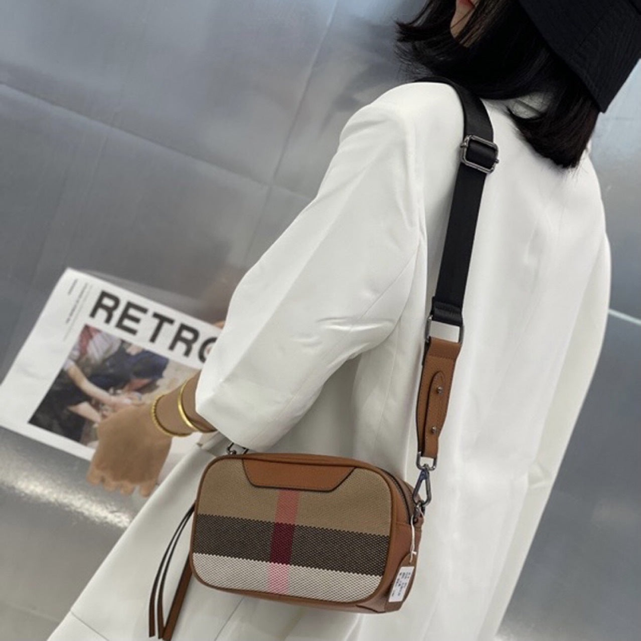 Diagonal Crossbody Versatile Canvas Plaid Bag