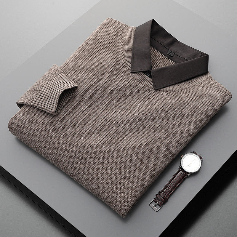 Fake Two-Piece Shirt Collar Knitted Sweater For Men