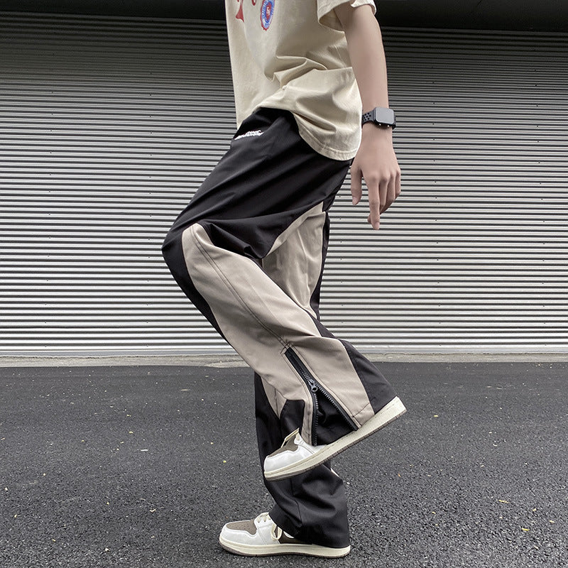 Stitching Embroidery Casual Mopping Trend Men Straight-leg Pants