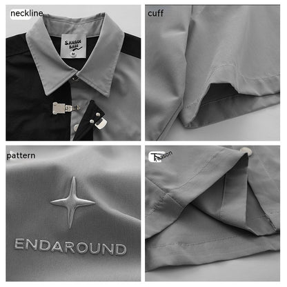 Short-sleeved Aircraft Buckle Shirt Men's And Women's Niche High Street Stitching Profile Shirt