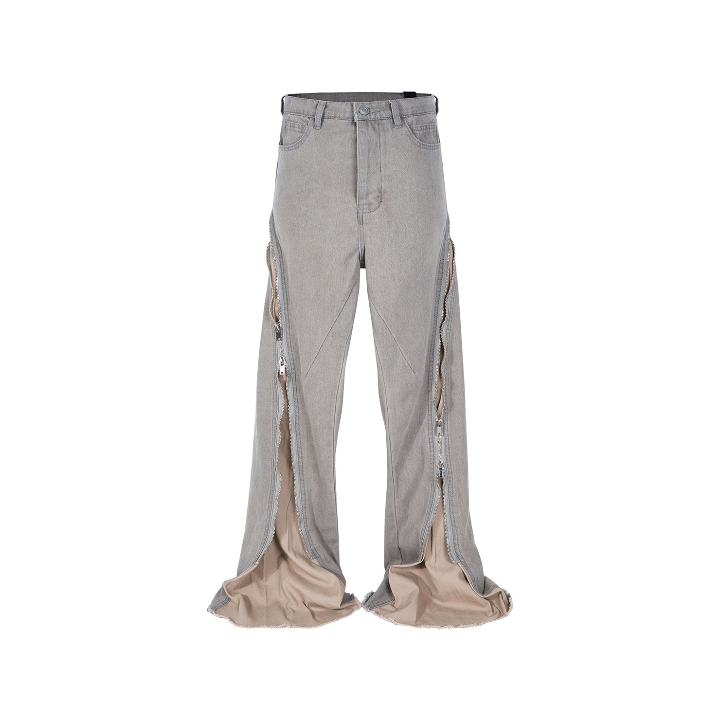 Men's Spiral Track Big Zipper Profile Banana Jeans