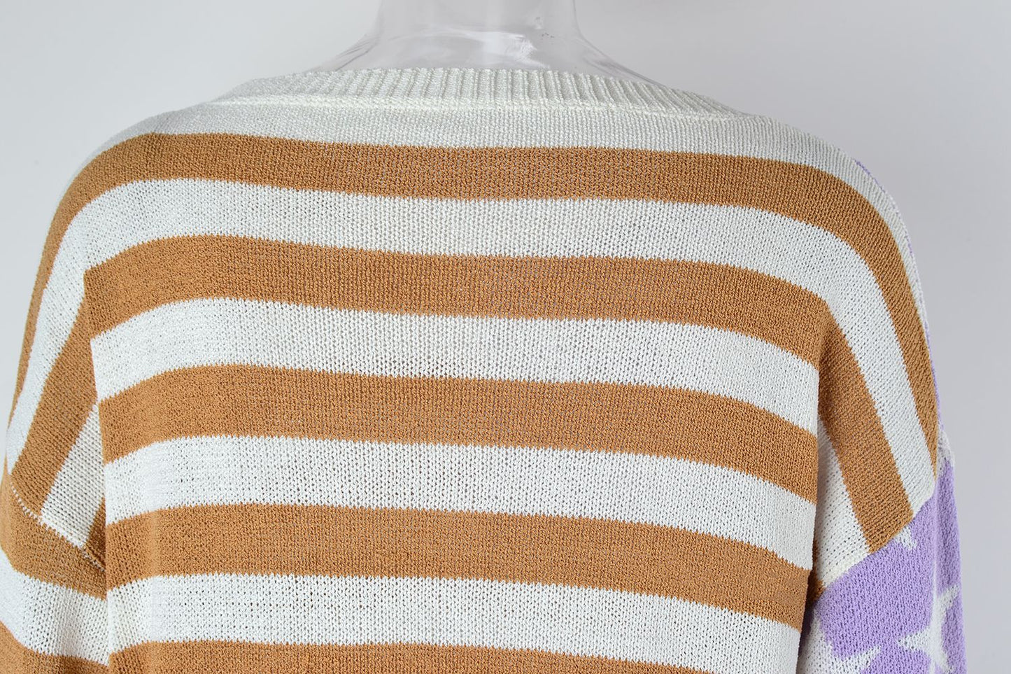 Plus Size Women's Loose Striped Sweater Long Sleeve Color Matching Round Neck Sweater