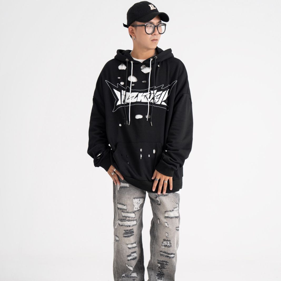 American Style Hip Hop Loose Hole Hooded Sweater