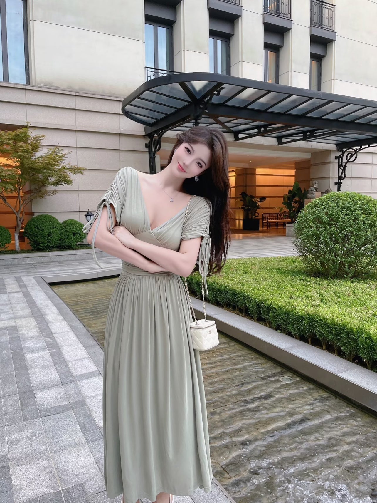 French Retro Greek Modal Pleated Dress Woman